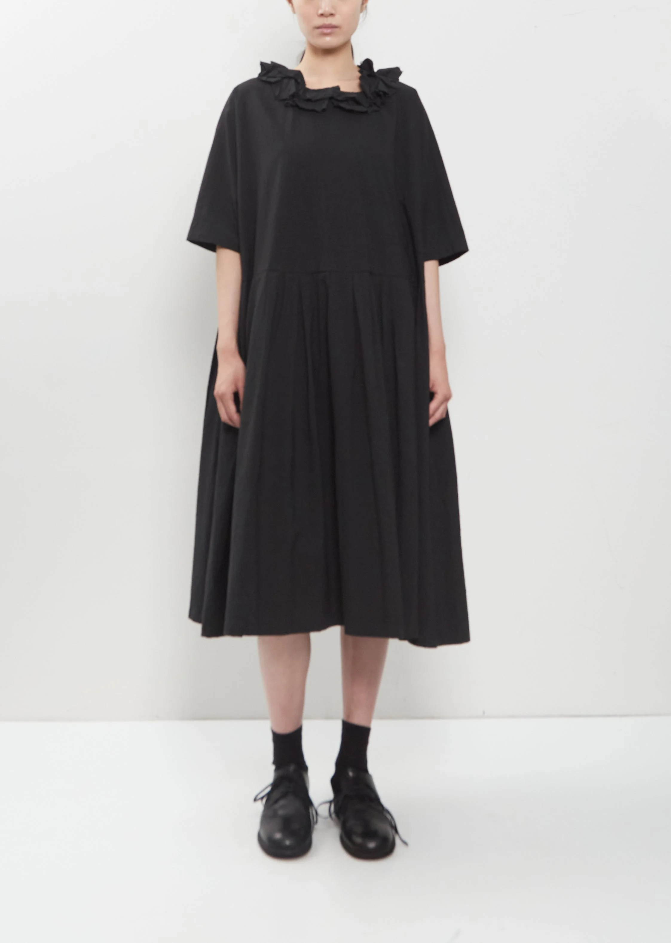 Japanese Cotton Linen Ruffle Collar Dress - 1