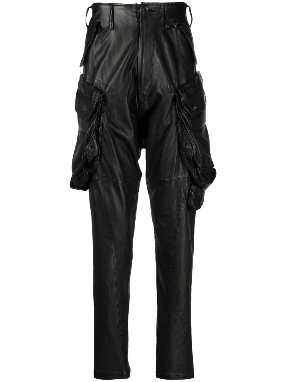 straight-leg leather cargo trousers - 1