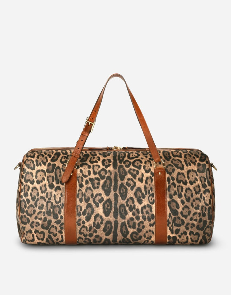 Large travel bag in leopard-print Crespo with branded plate 4