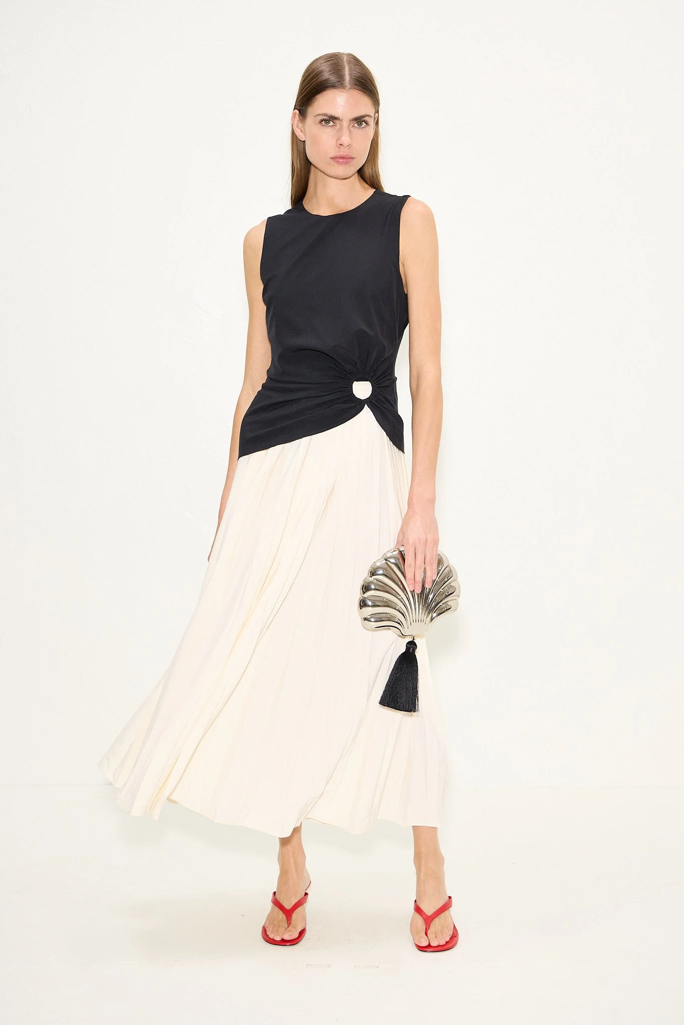 Cori Pleated Dress In Black/Macadamia - 1