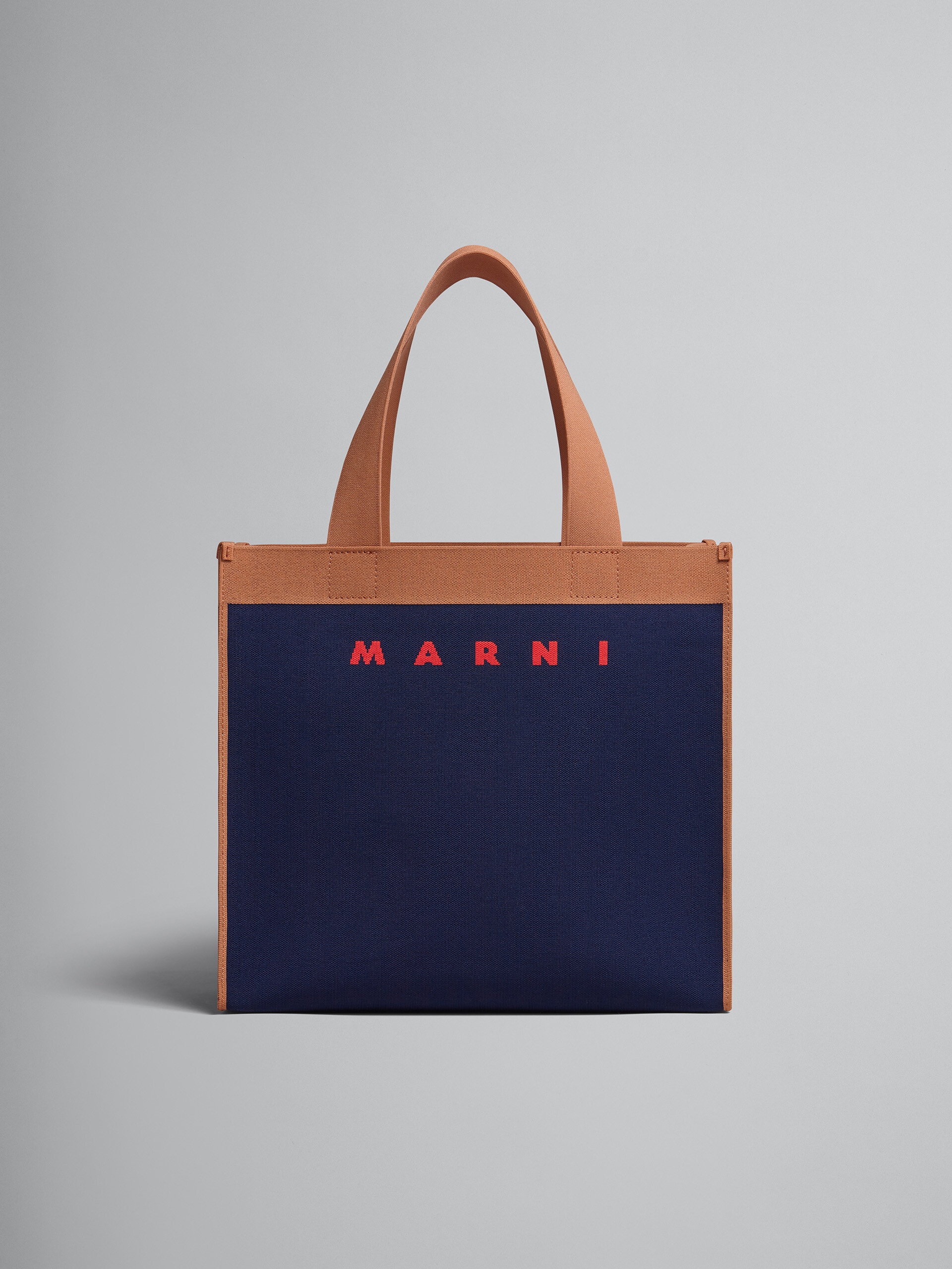 SHOPPING BAG IN BLUE AND BROWN JACQUARD - 1