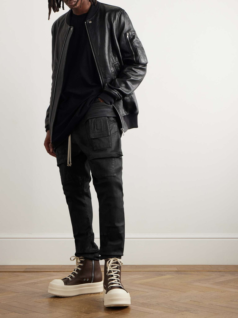 Rick Owens DRKSHDW Creatch Tapered Waxed Stretch-Denim Drawstring Cargo Jeans outlook