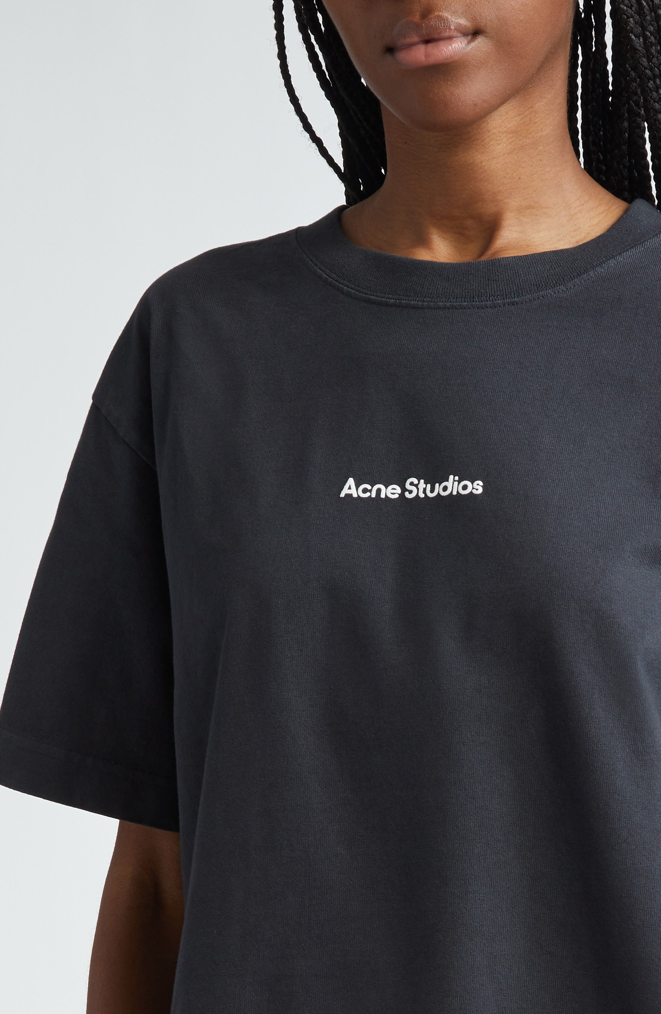 Acne Studios Edie U Stamp Logo Organic Cotton T-Shirt in Black at Nordstrom - 5