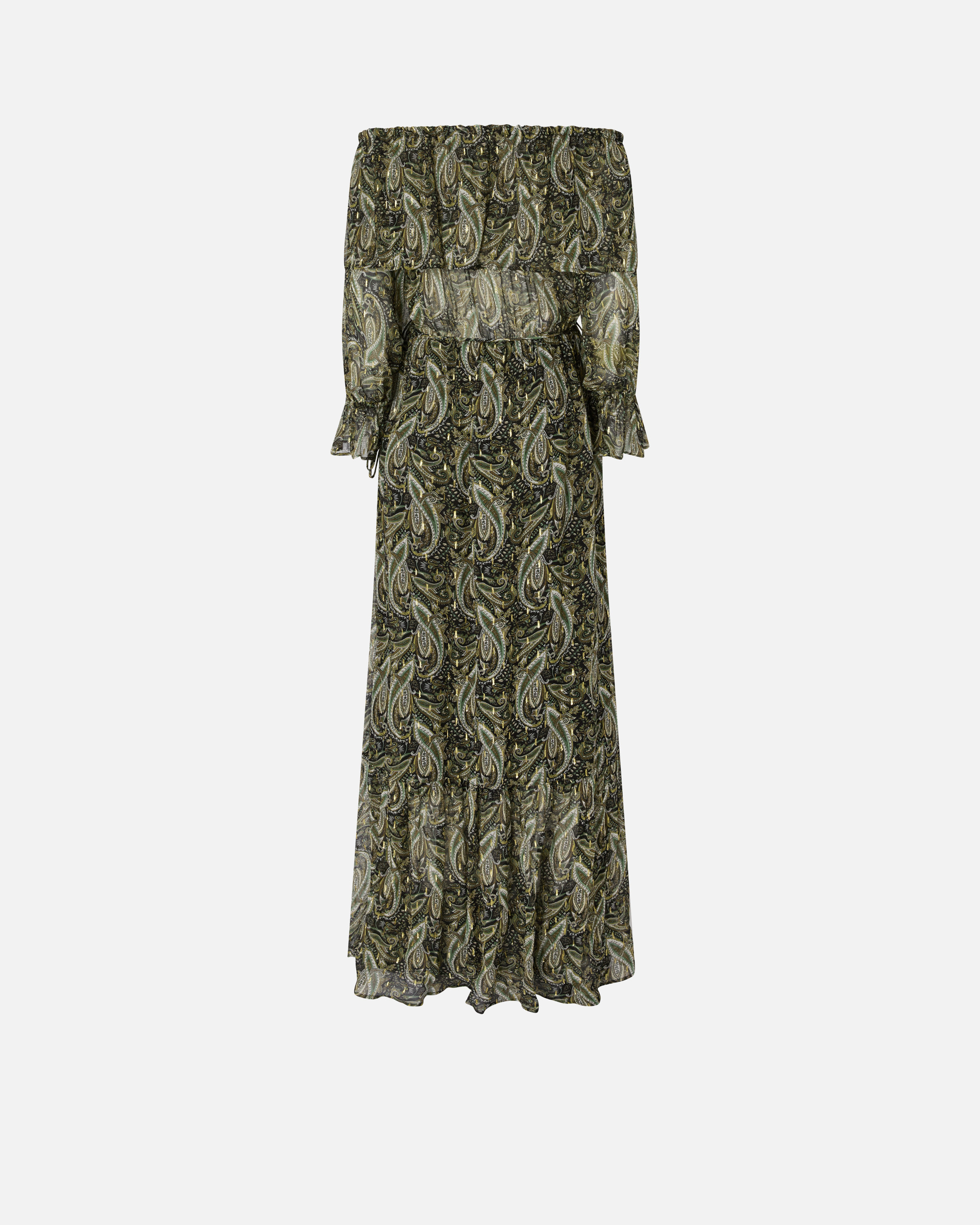 OFF-THE-SHOULDER LONG DRESS WITH CASHMERE PRINT - 6