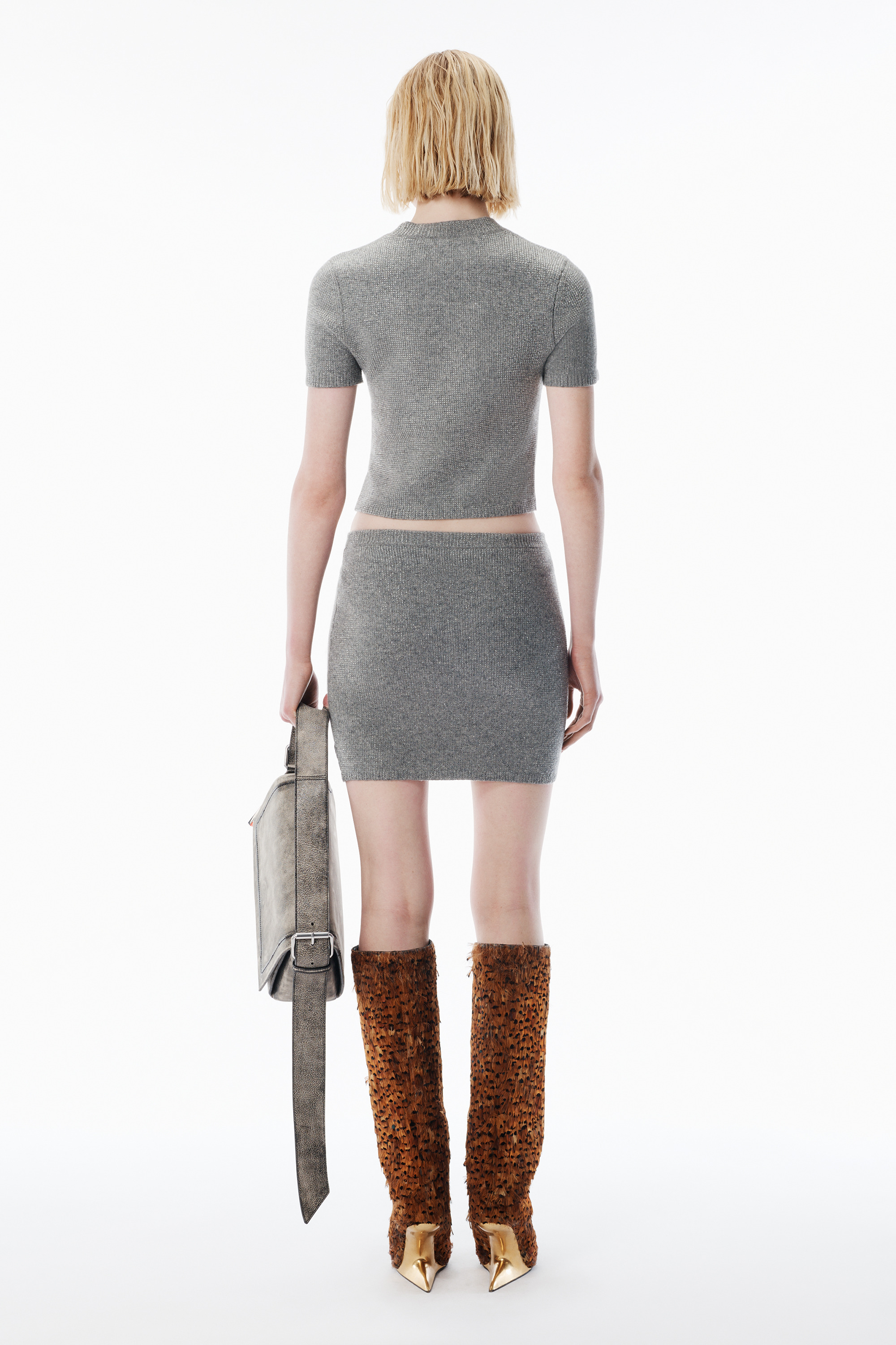 Grey Wool-Blend Hotfix Miniskirt - 4