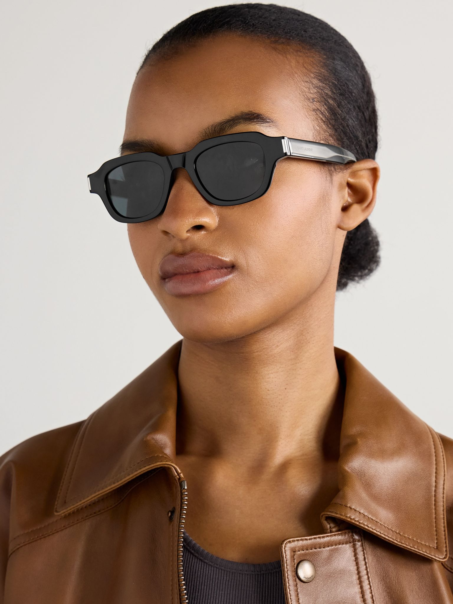 D-frame acetate and silver-tone sunglasses Black - 2