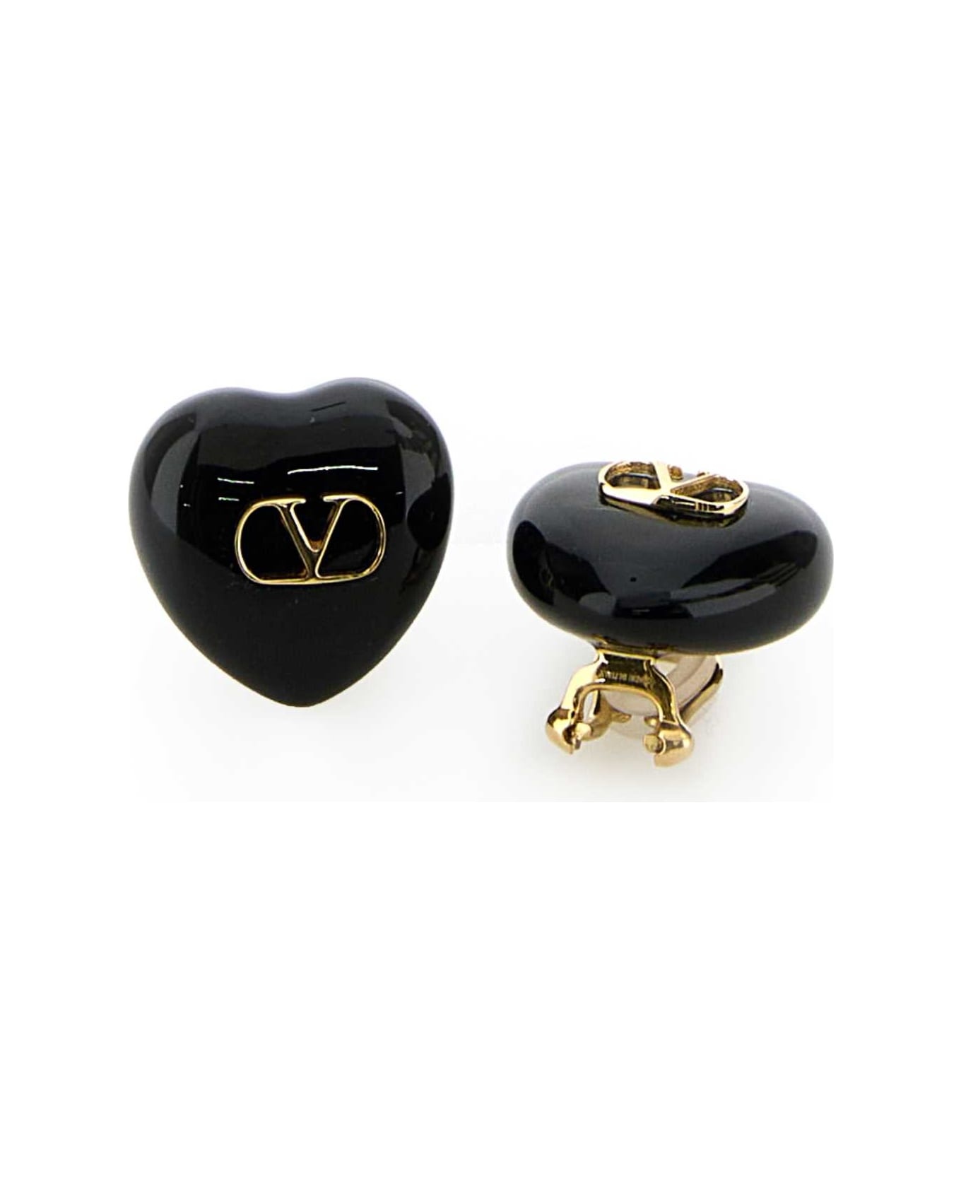 Black Enamel And Metal Coeur Royal Earrings - 2