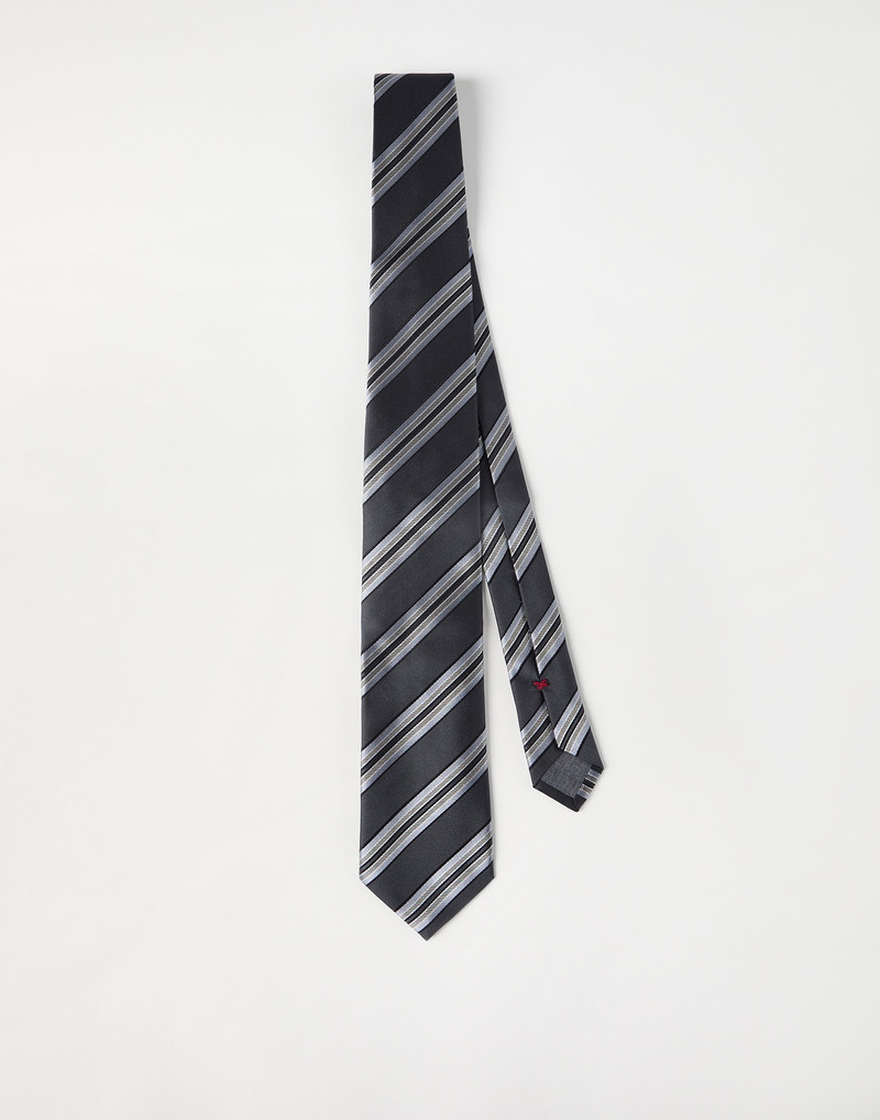 Textured striped silk tie 1