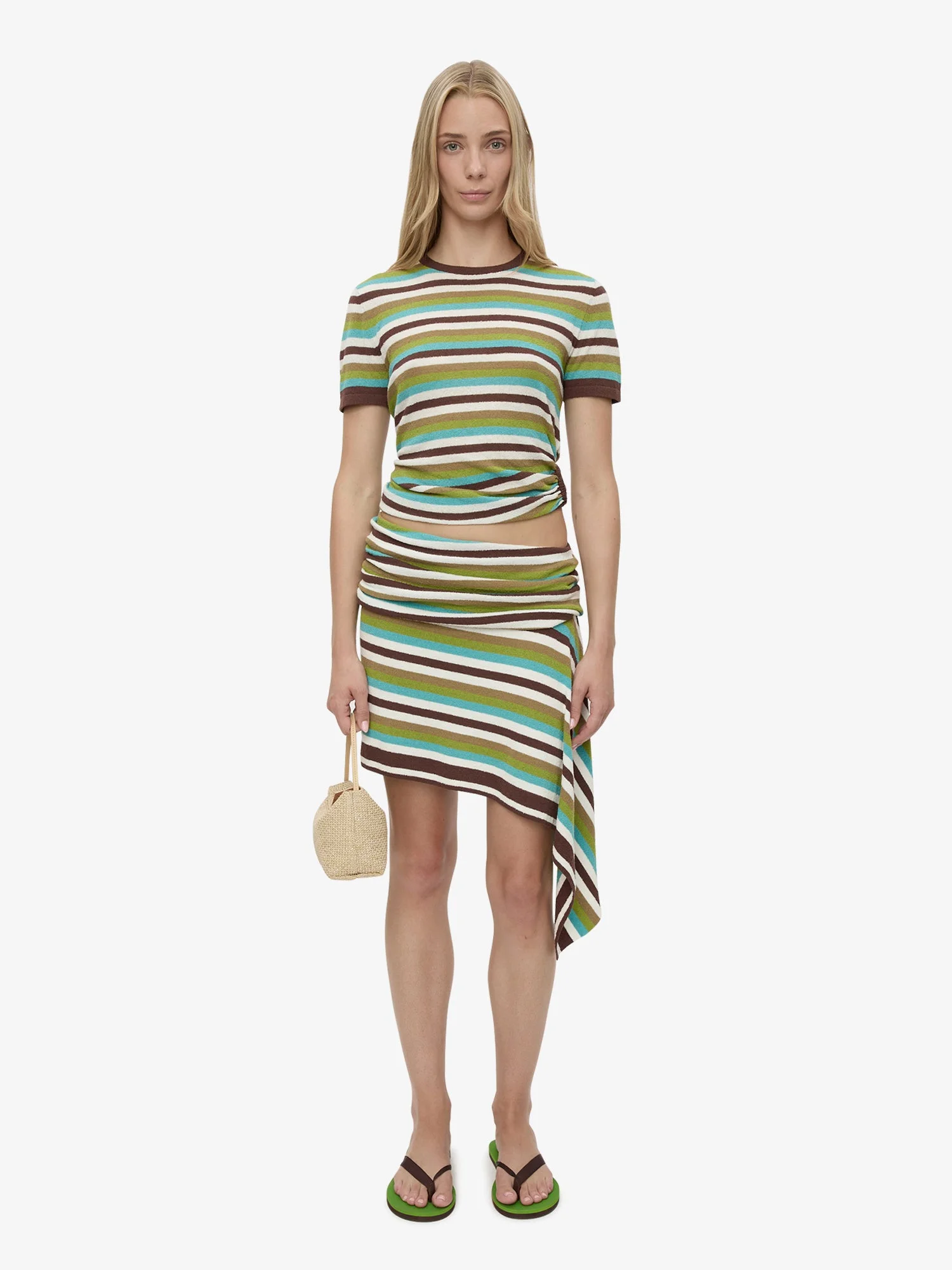 Stripe Knit Extension Drape Mini Skirt - 1