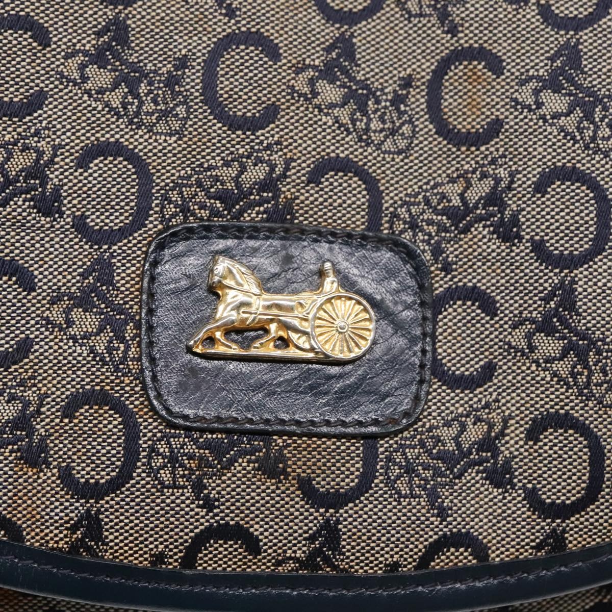 CELINE C Sulky Shoulder Bag Canvas Navy Gold - 16