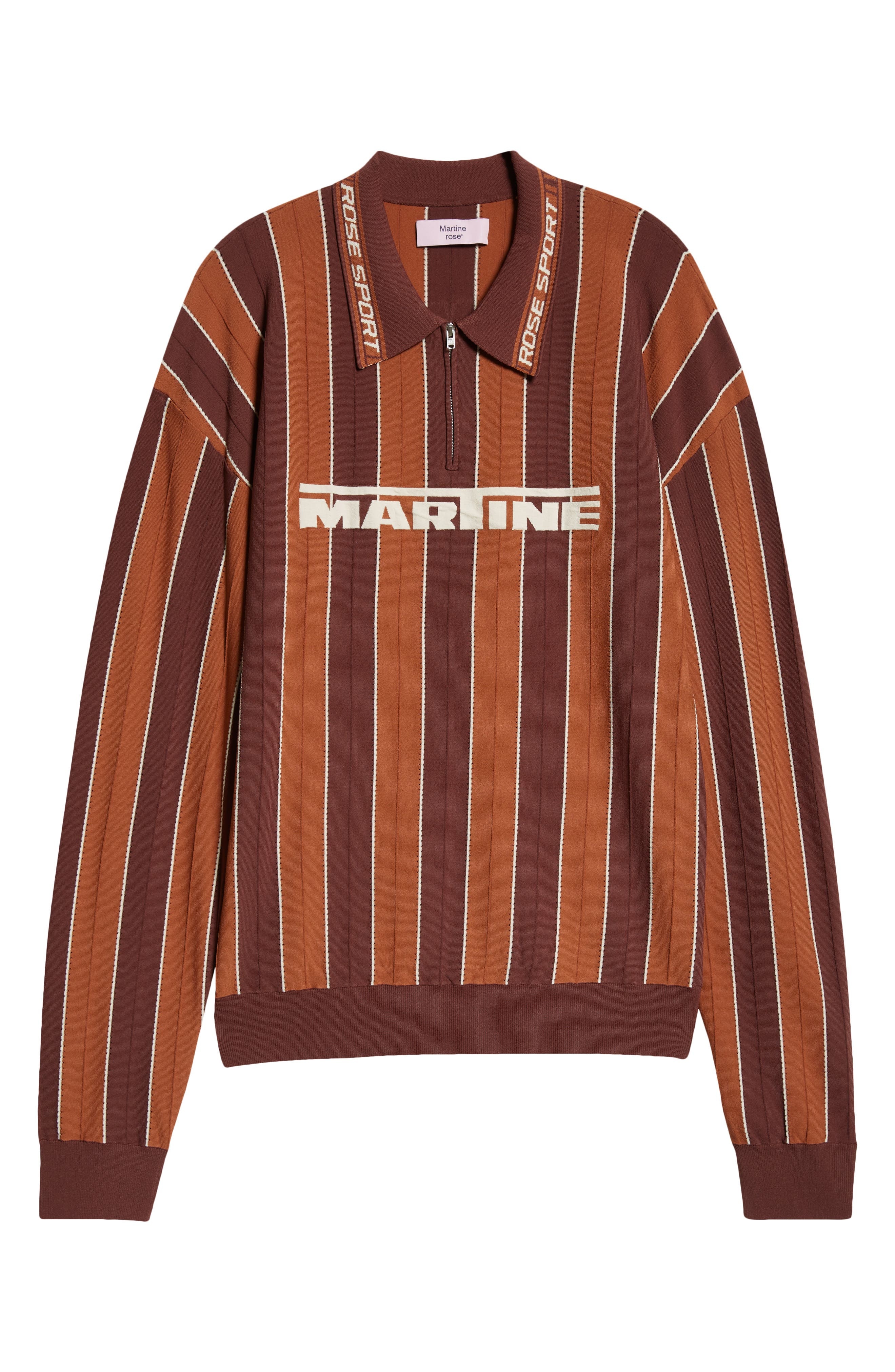 Martine Rose Logo Jacquard Stripe Long Sleeve Zip Polo in Brown at Nordstrom - 6