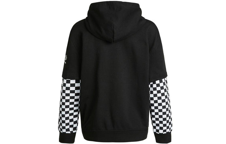 (WMNS) Vans Logo Embroidered Checkerboard Print Hoodies 'Black White' VN0A4UTNBLK - 2