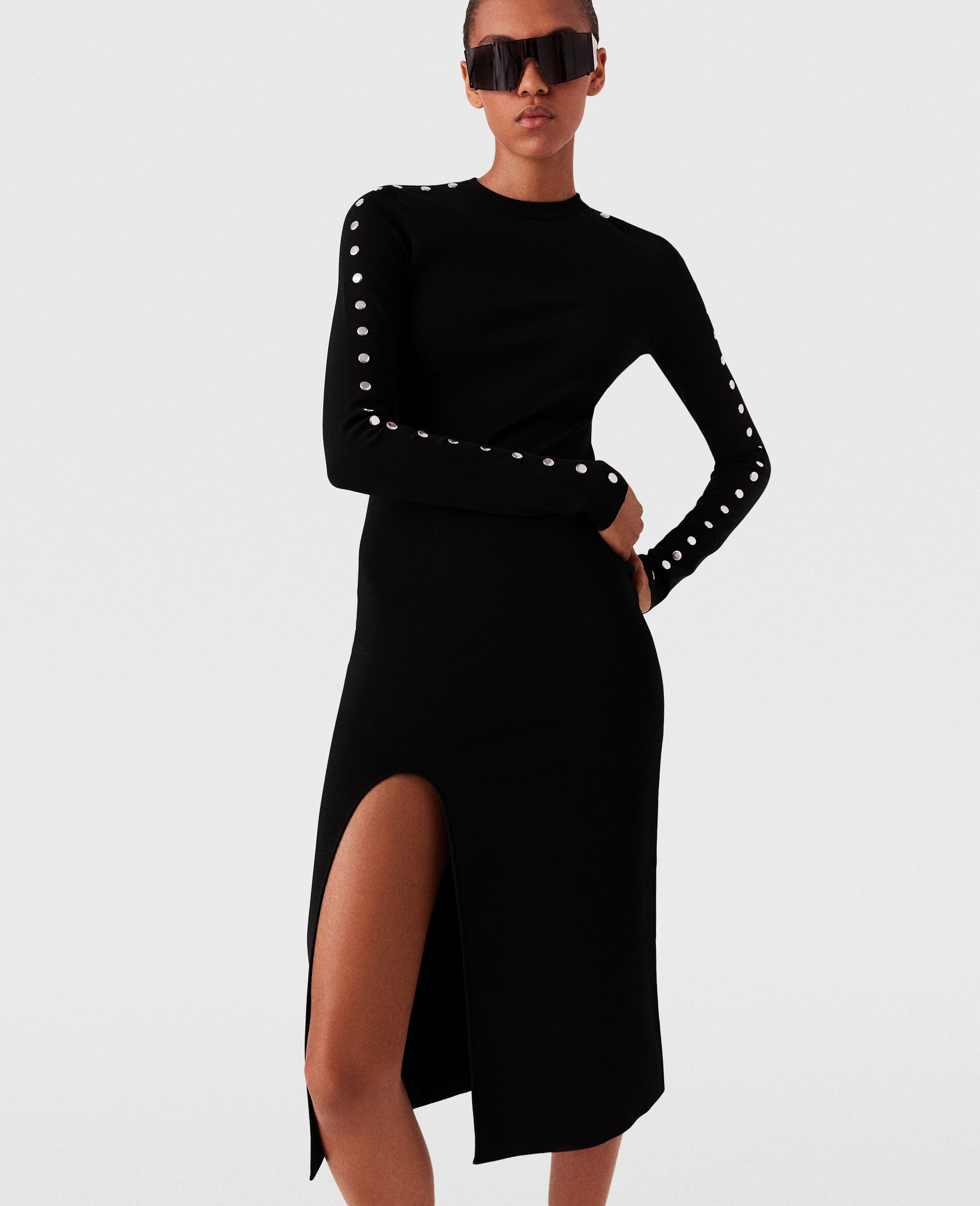 Long-Sleeve Leg Slit Midi Dress - 6