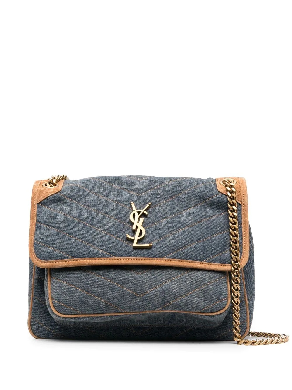 Niki quilted denim shoulder bag - 1