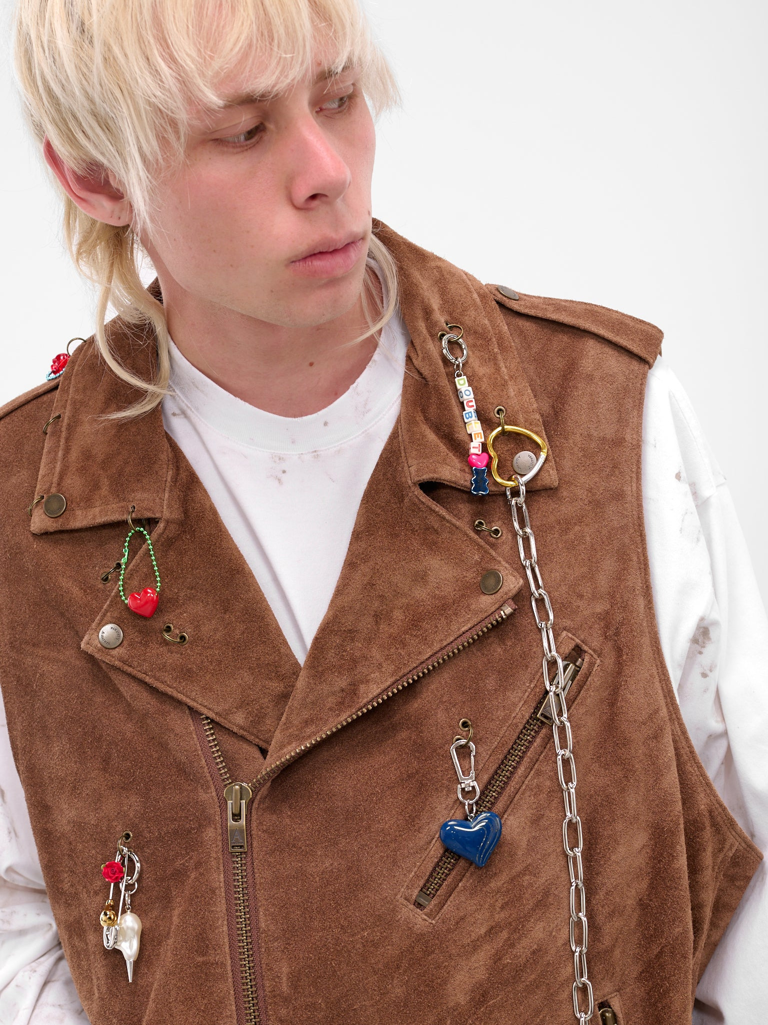 Brown Suede Charmed Biker Vest - 4