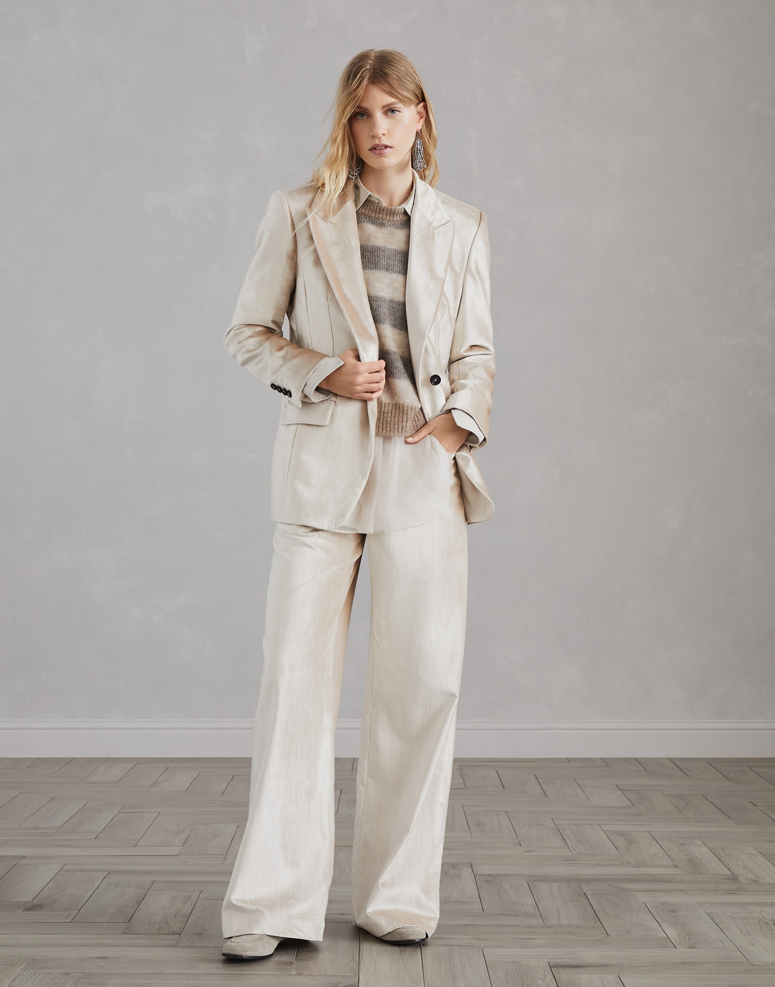 Cotton and viscose sleek velvet blazer with monili - 5