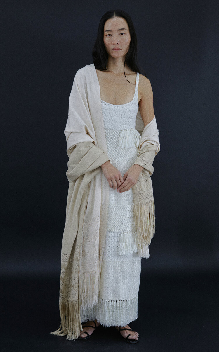 Lia Fringed Knit Silk Maxi Dress ivory - 2