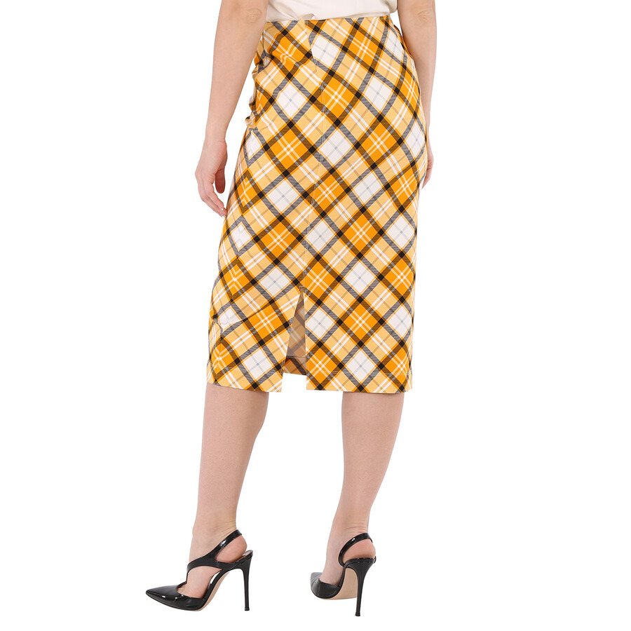 Burberry Ladies Citrus Orange Check Print Stretch Jersey Pencil Skirt - 9