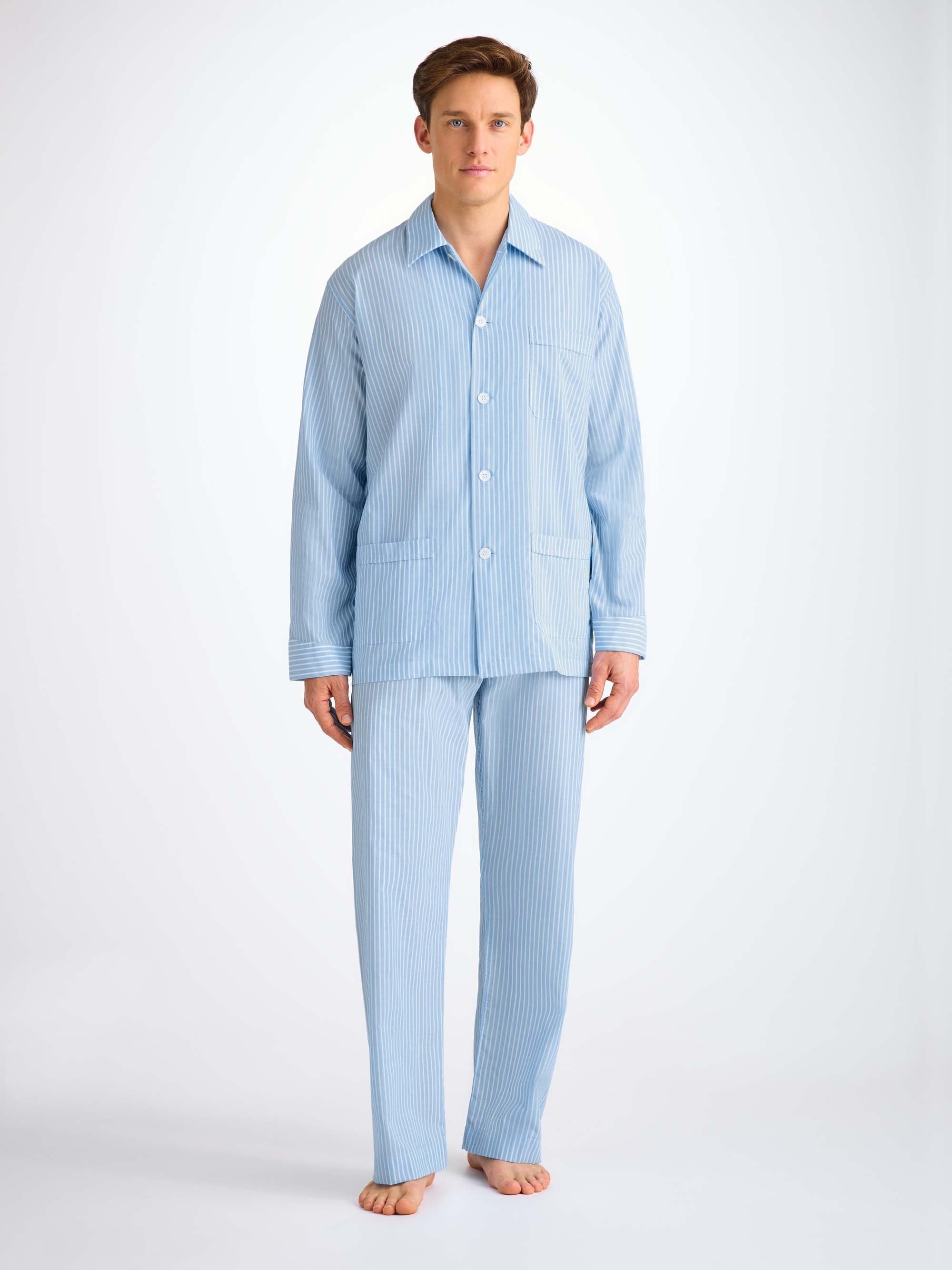 Men's Classic Fit Pajamas Amalfi 21 Cotton Batiste Blue - 3