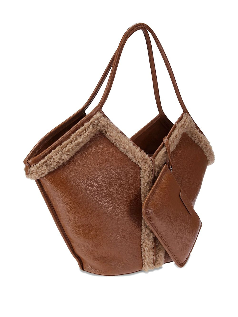 shearling-trimmed leather tote bag - 3