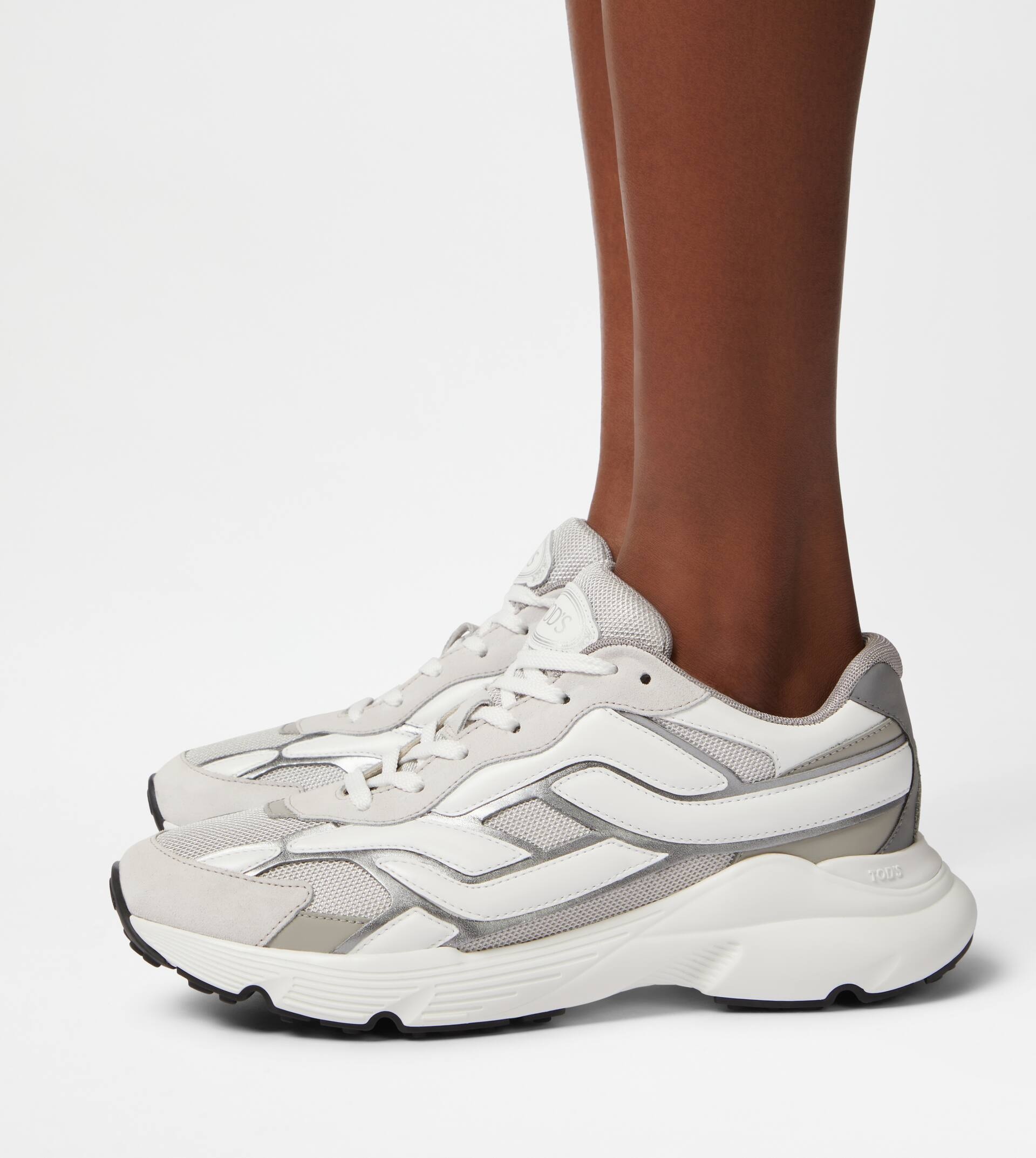 Tod's SNEAKERS IN LEATHER AND TECHNICAL FABRIC - GREY, WHITE