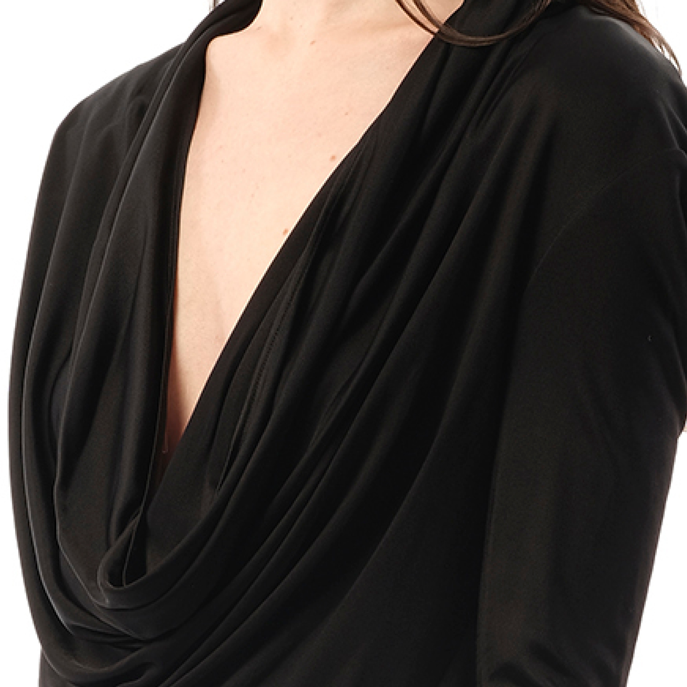 Cowl Liquid Dress in Black - 3