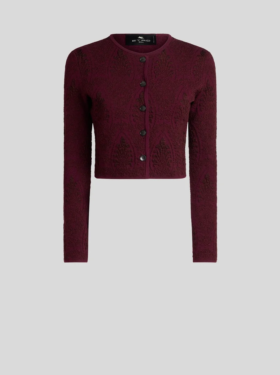 CROPPED JACQUARD CARDIGAN WITH MEDALLION MOTIF - 1
