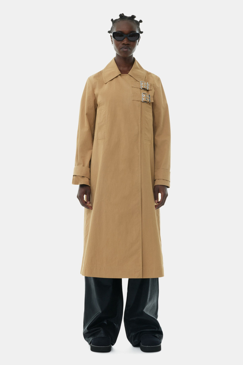 GANNI BEIGE COTTON TWILL BUCKLE COAT outlook