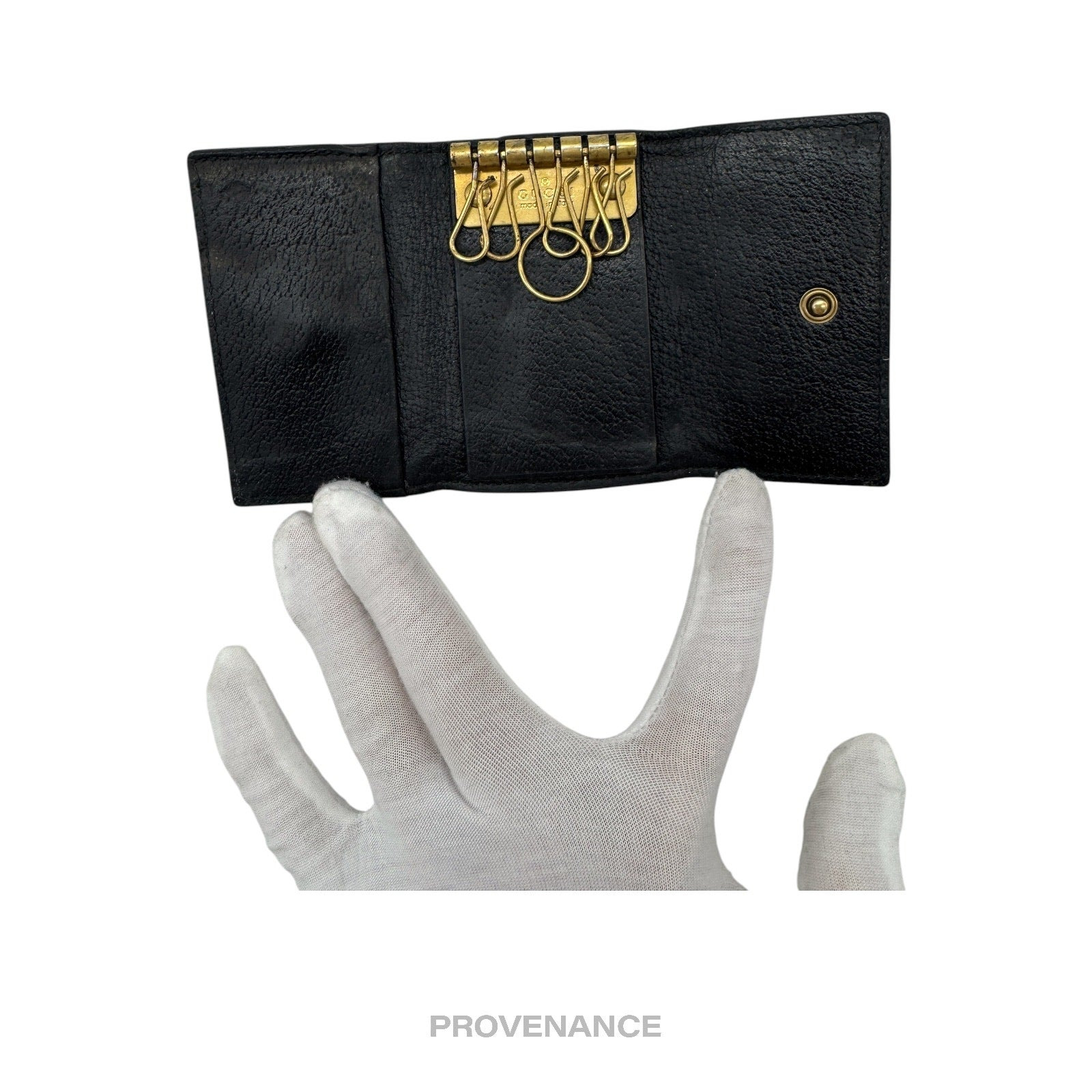 Gucci 6 Key Holder - Embroidered Bee Gold Black Leather - 4