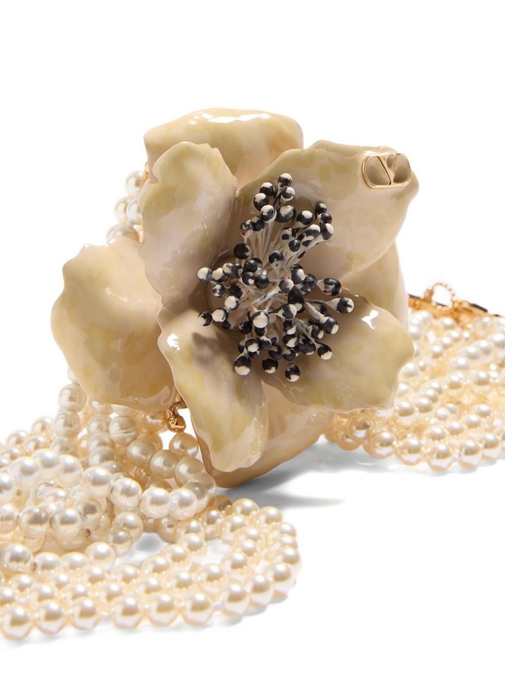 FLEUR LUMINEUSE NECKLACE IN METAL, ENAMEL, PEARLS AND FABRIC - 4
