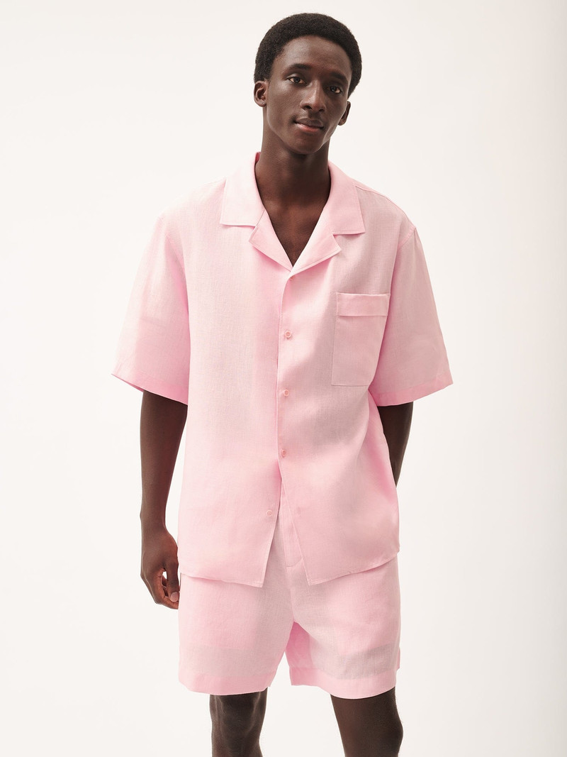 PANGAIA Mens DNA Aloe Linen Camp Collar Shirt - Magnolia Pink outlook
