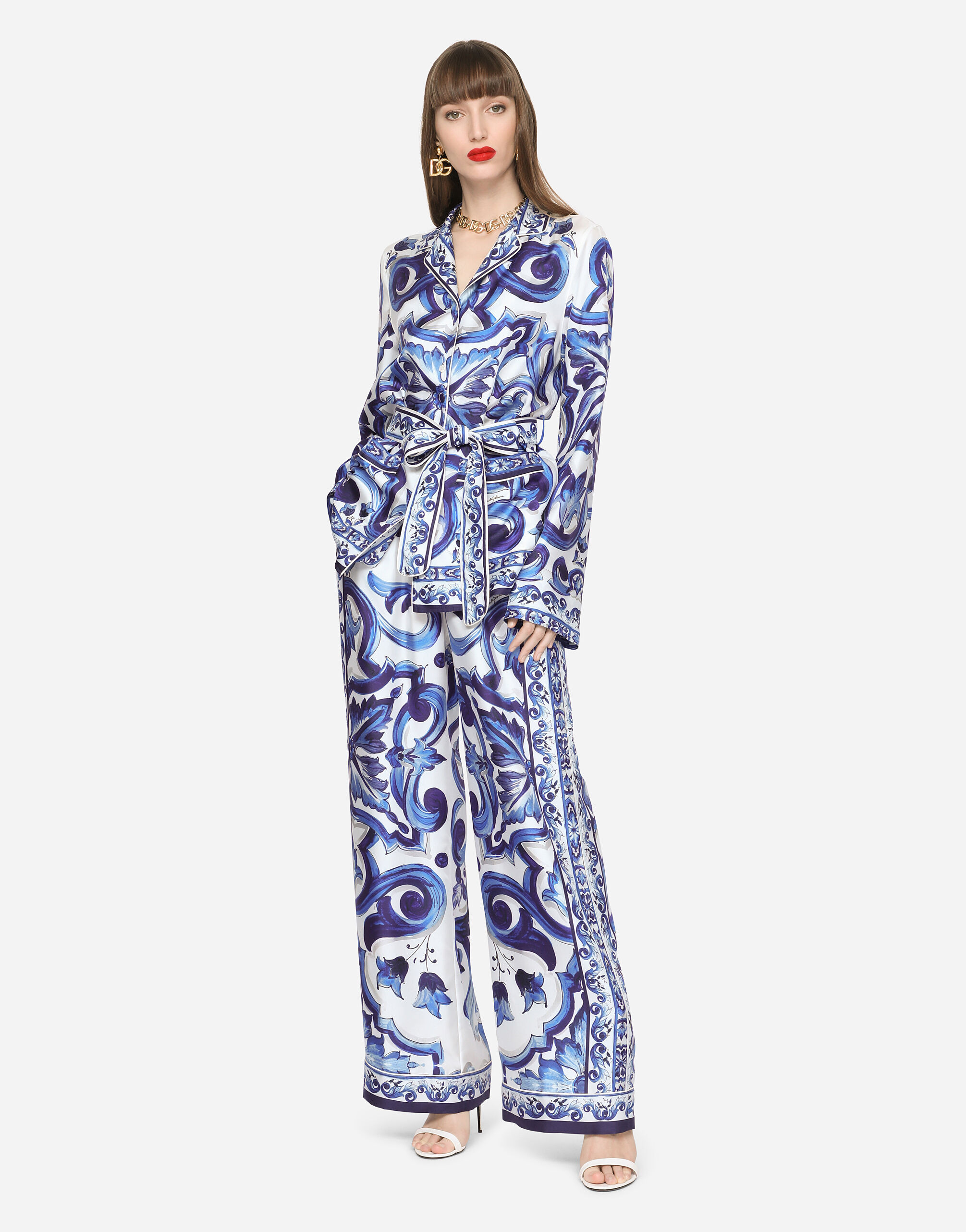 Majolica-print twill pajama shirt - 2