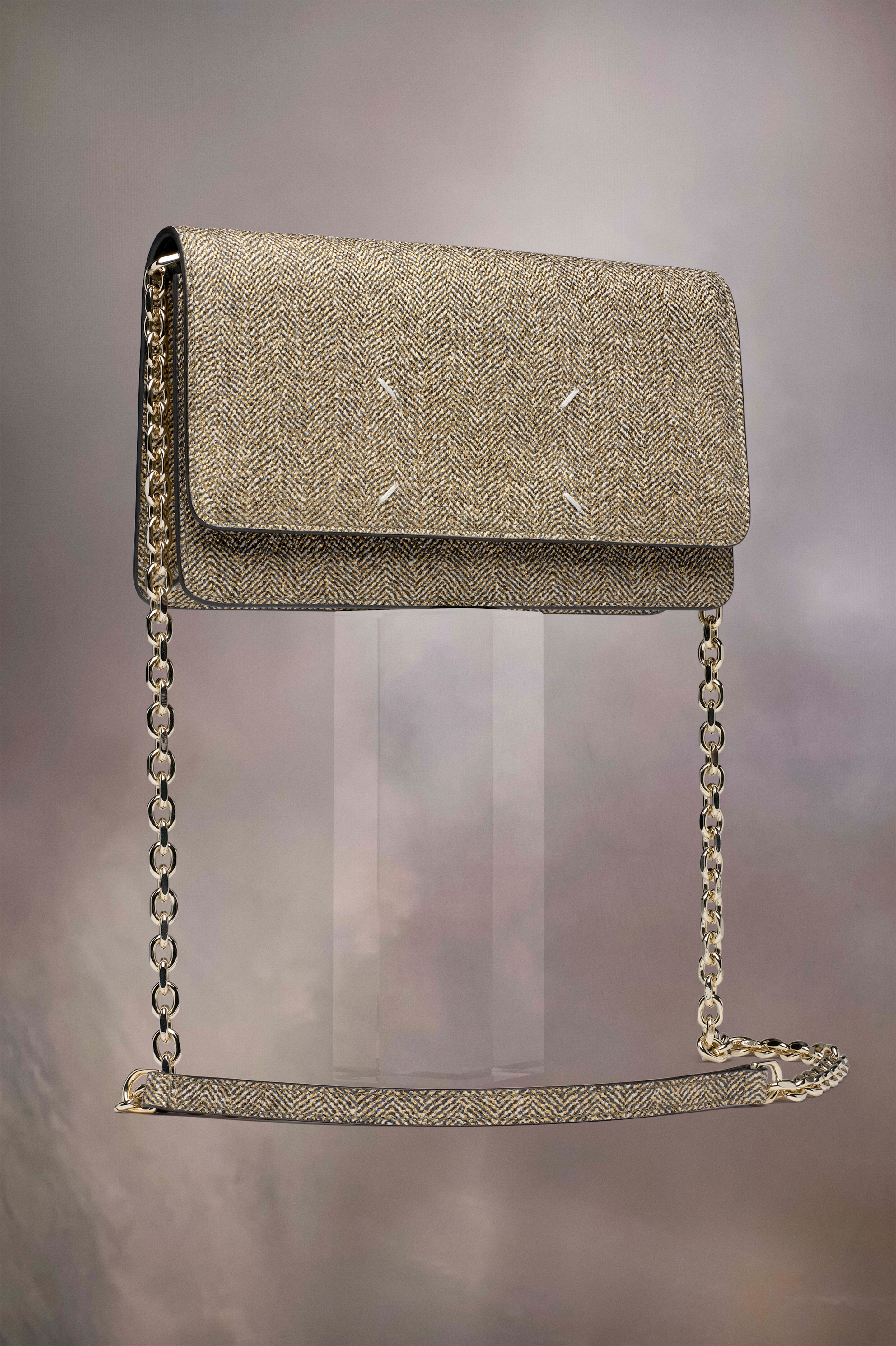 Chain tweed leather wallet - 1