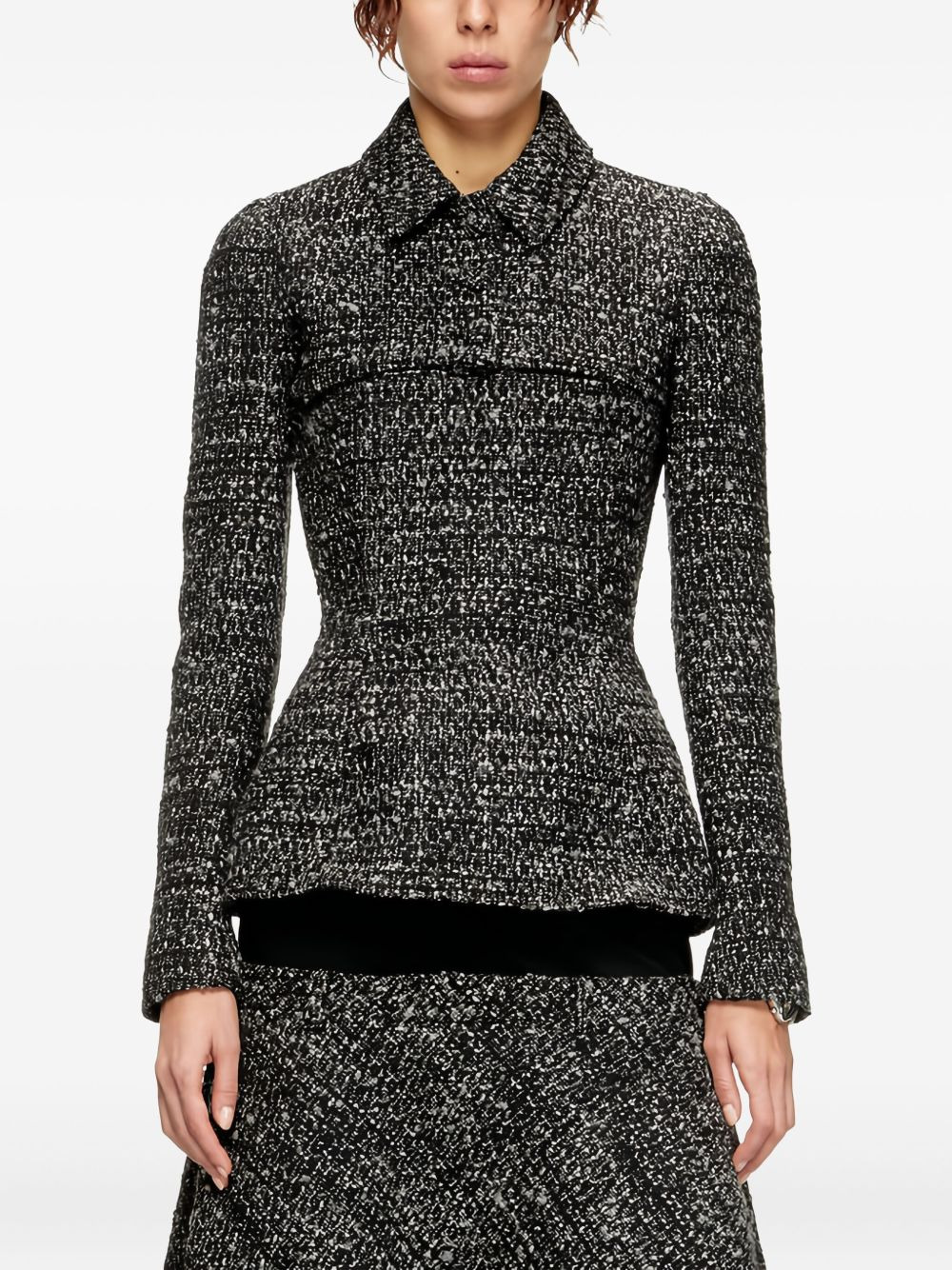 tweed-texture cropped jacket - 3