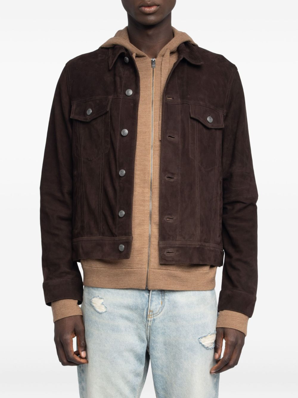 Bases button-fastening suede jacket - 4