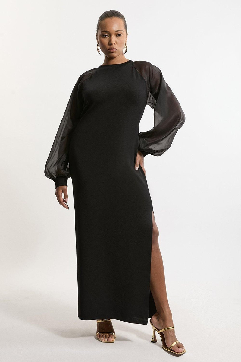 Viscose Blend Compact Knit Chiffon Sleeve Maxi Dress 1