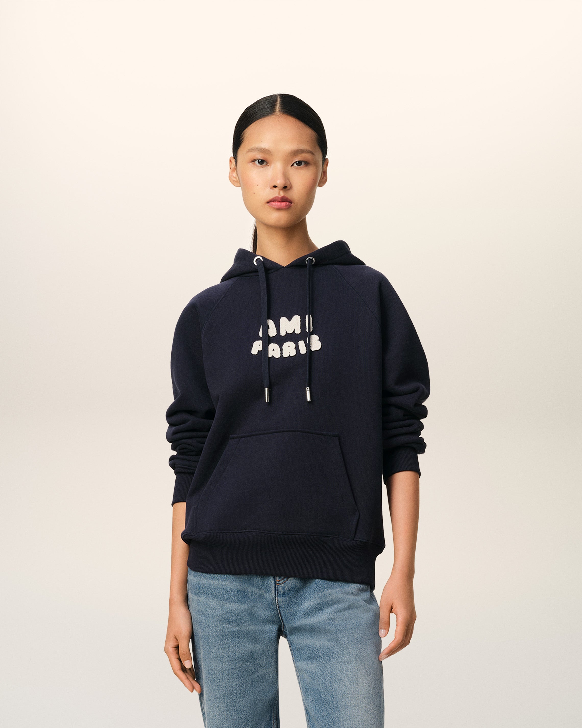 NAVY COTTON HOODIE WITH AMI PARIS PATCH - 2