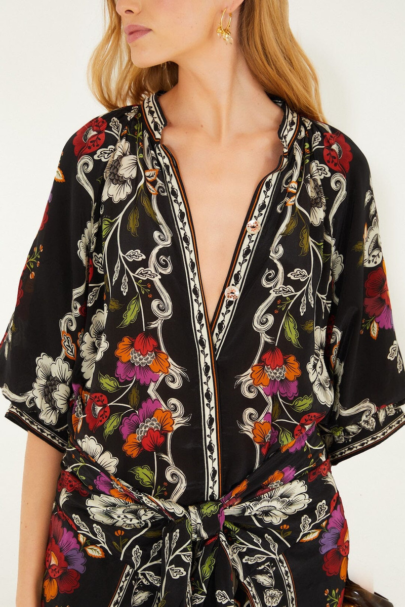 FARM RIO Black Rococo Flowers Belted Midi Dress outlook