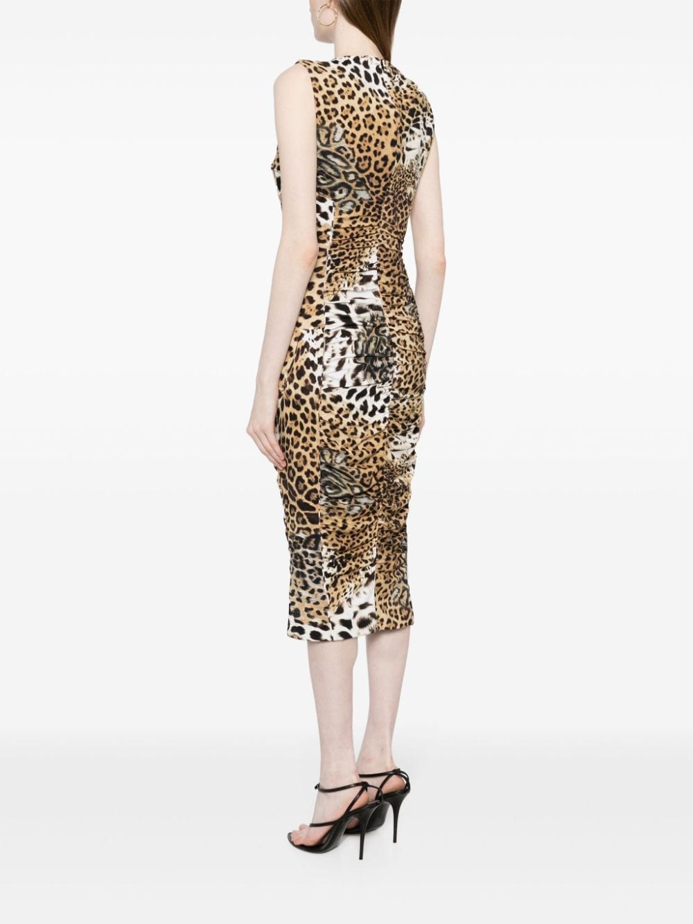 jaguar-print gathered midi dress - 4
