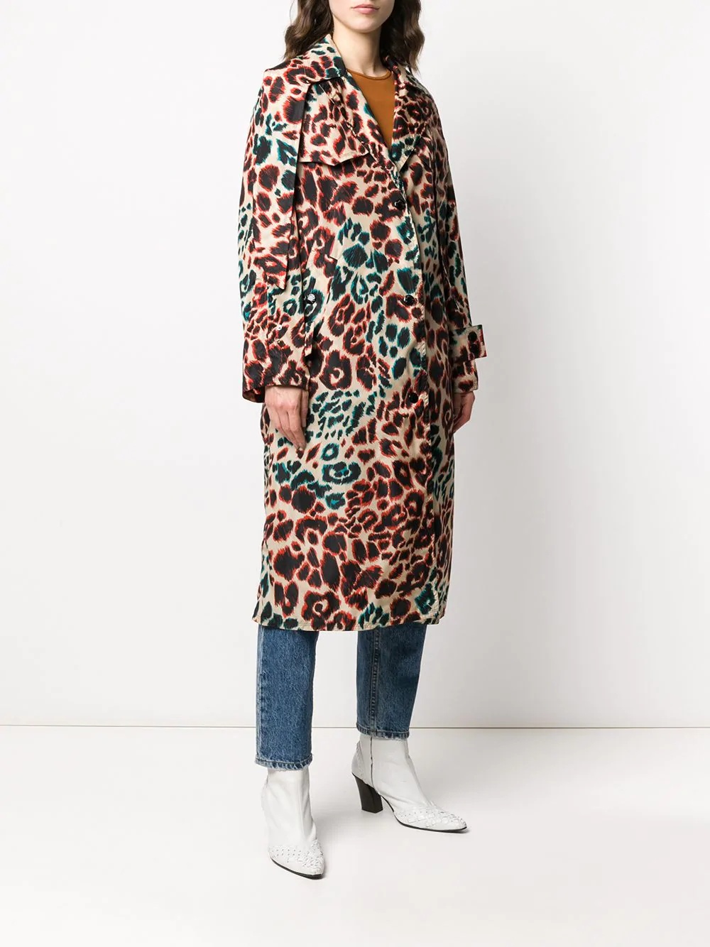 leopard print trench coat - 3