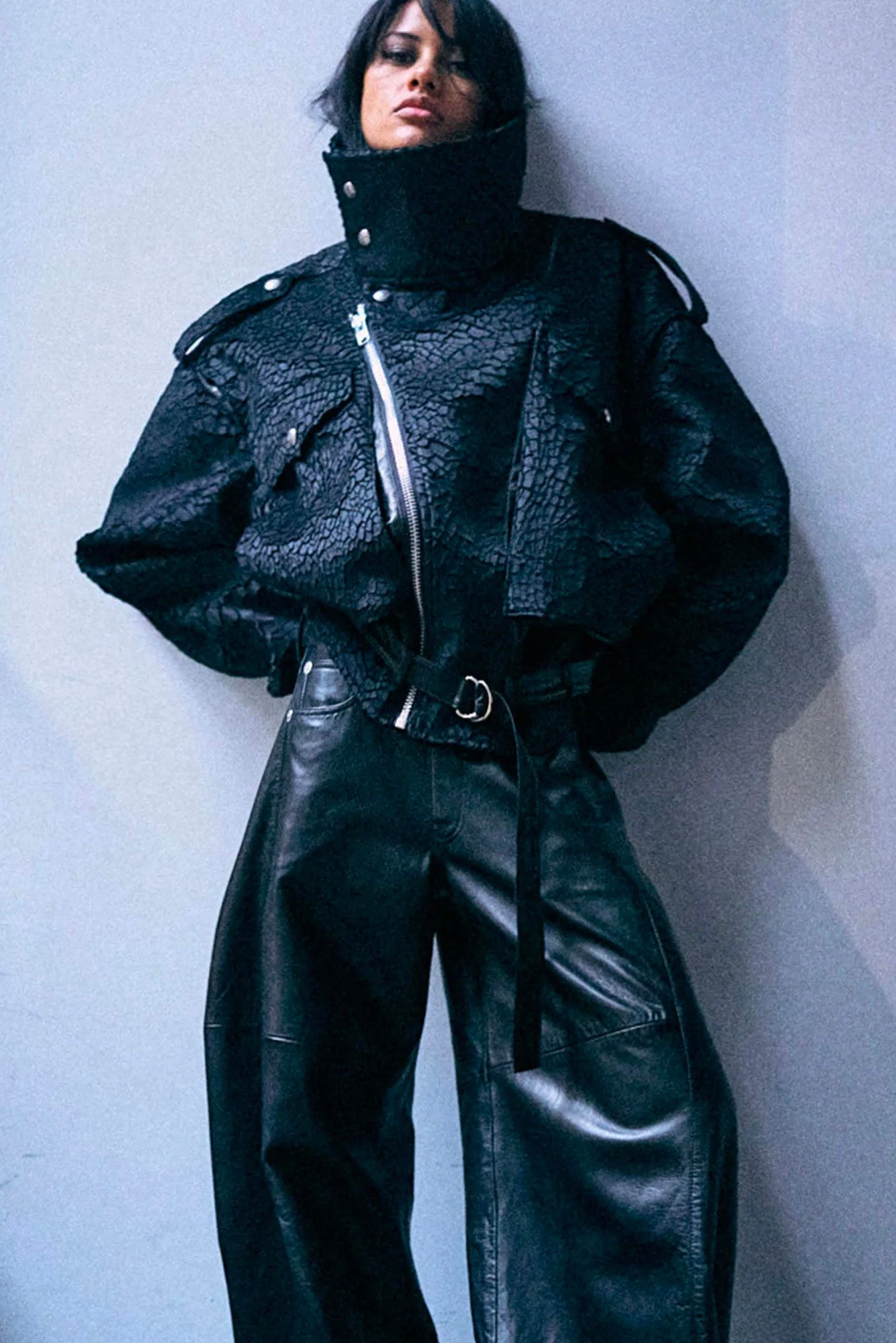 Boyfriend Moto Jacket With Funnel Neck - 1
