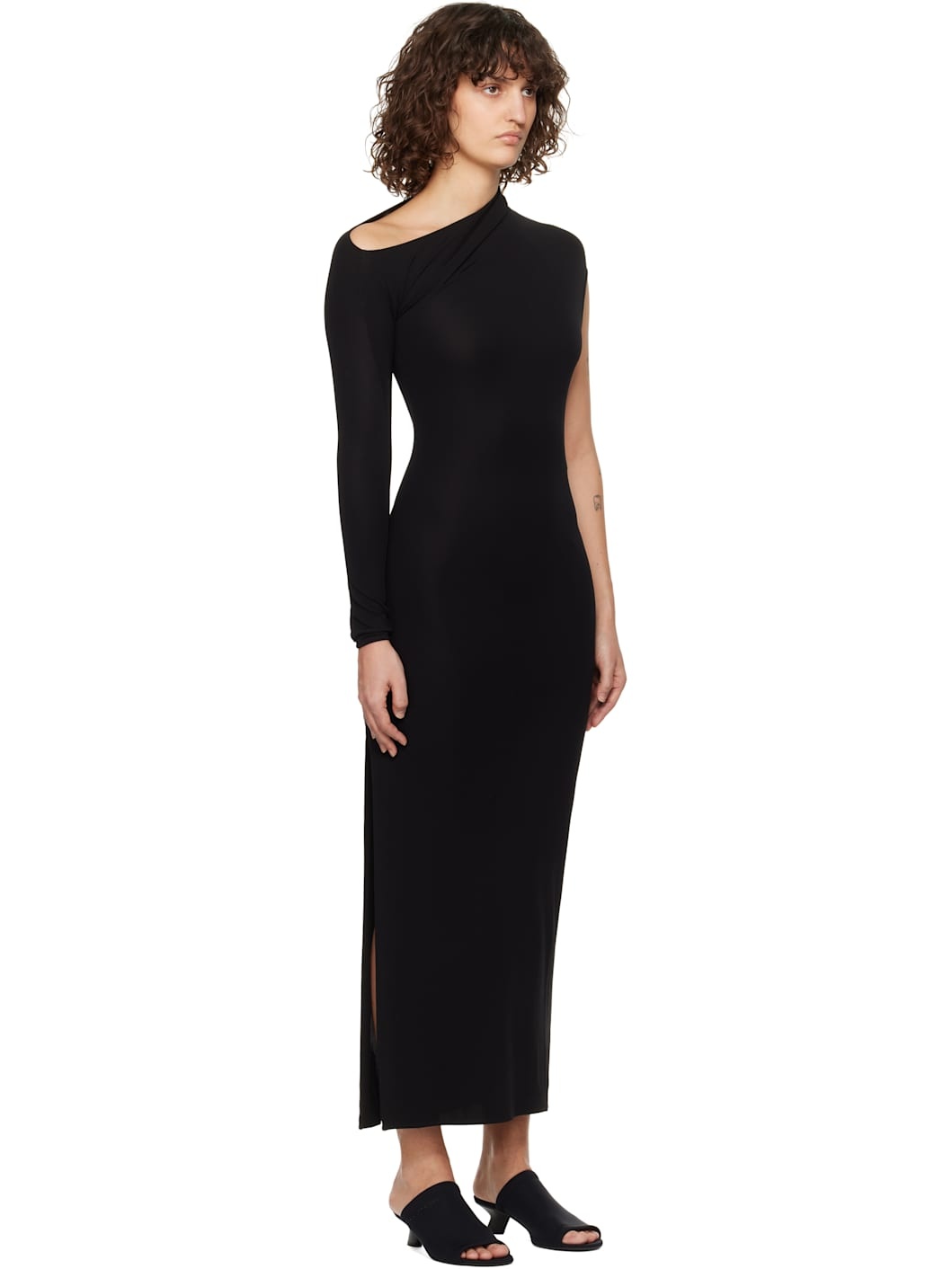 Black Asymmetric Maxi Dress - 2