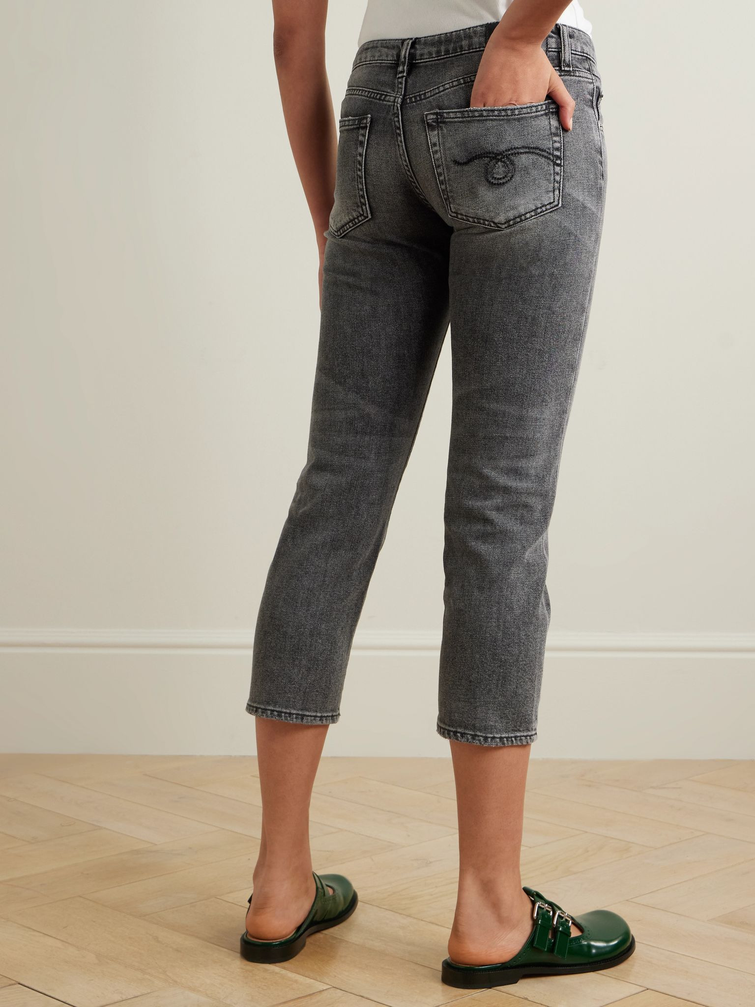 Boy cropped distressed low-rise slim-leg jeans Gray - 4