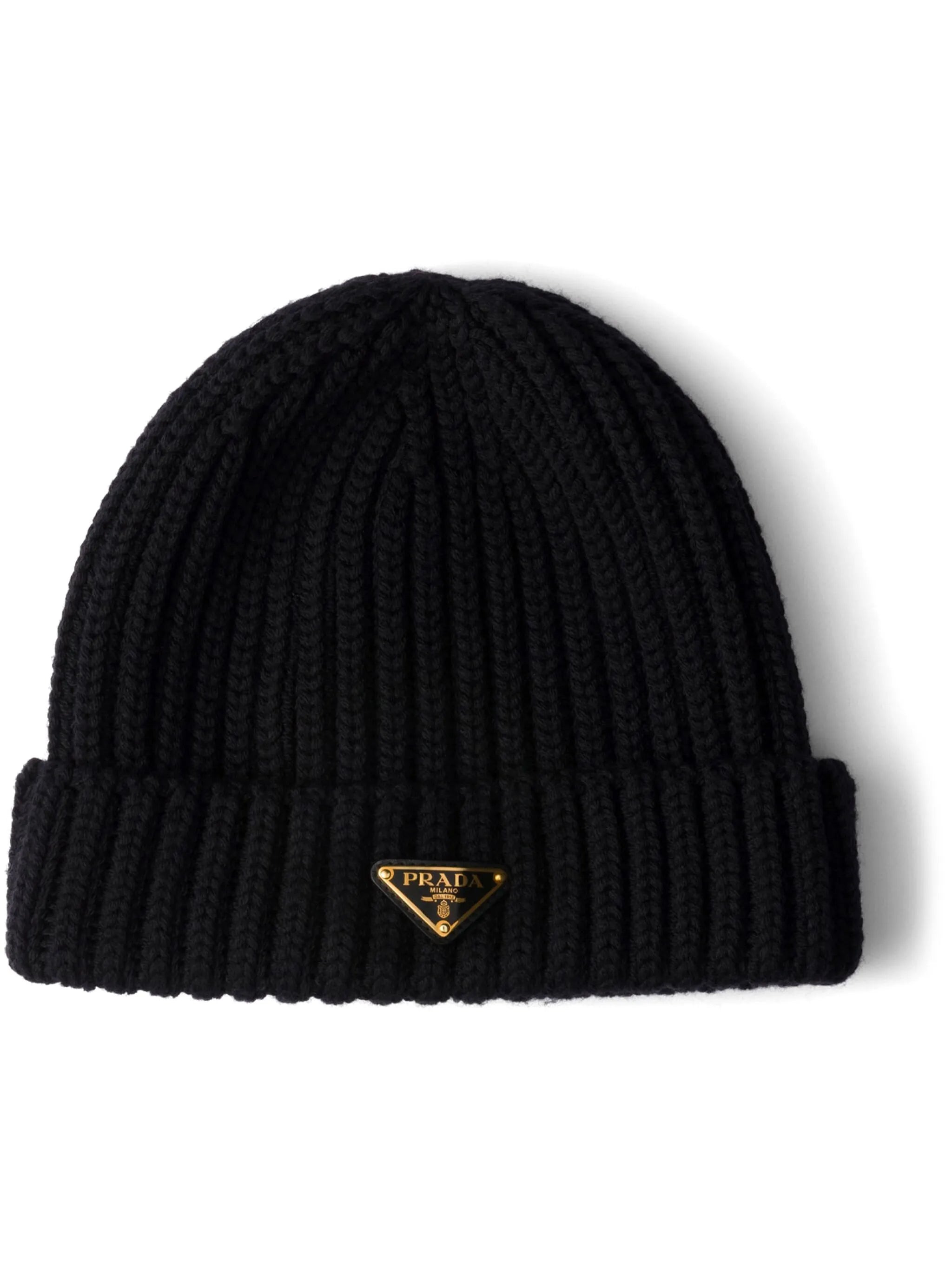 triangle-logo ribbed beanie - 1