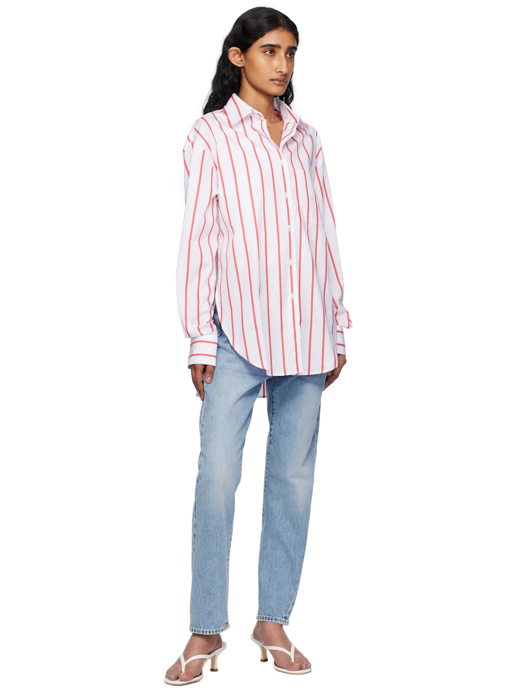 White & Red Lui Striped Cotton Shirt - 4