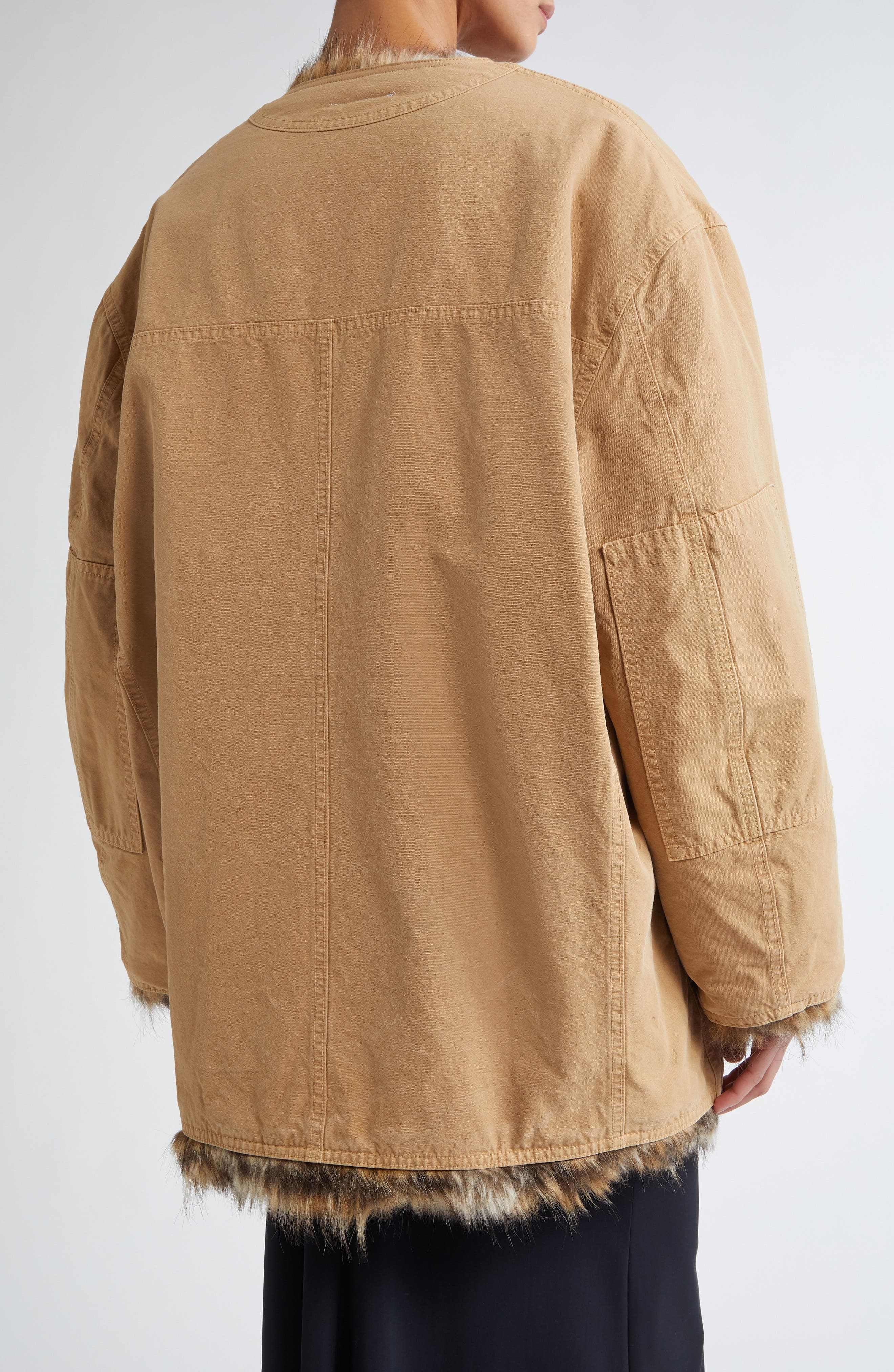 MM6 Maison Margiela Reversible Cotton Gabardine & Faux Fur Jacket in Ocre at Nordstrom - 4