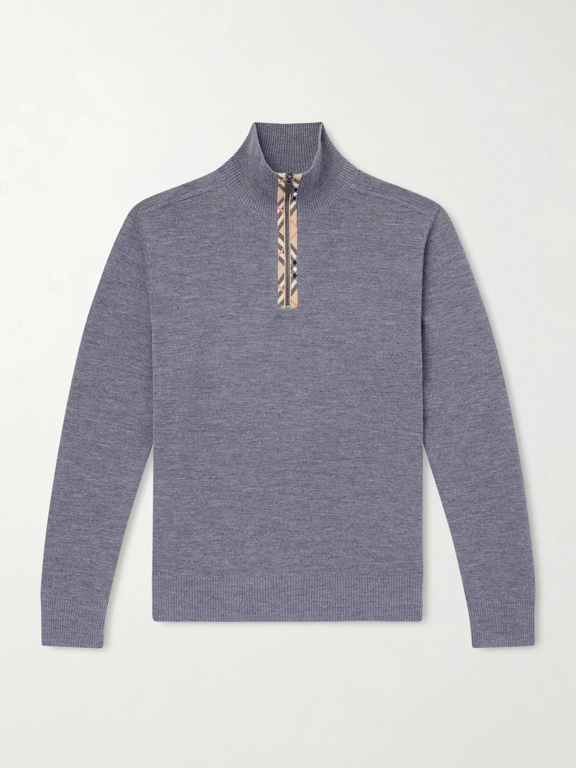 Checked Wool Half-Zip Sweater - 1