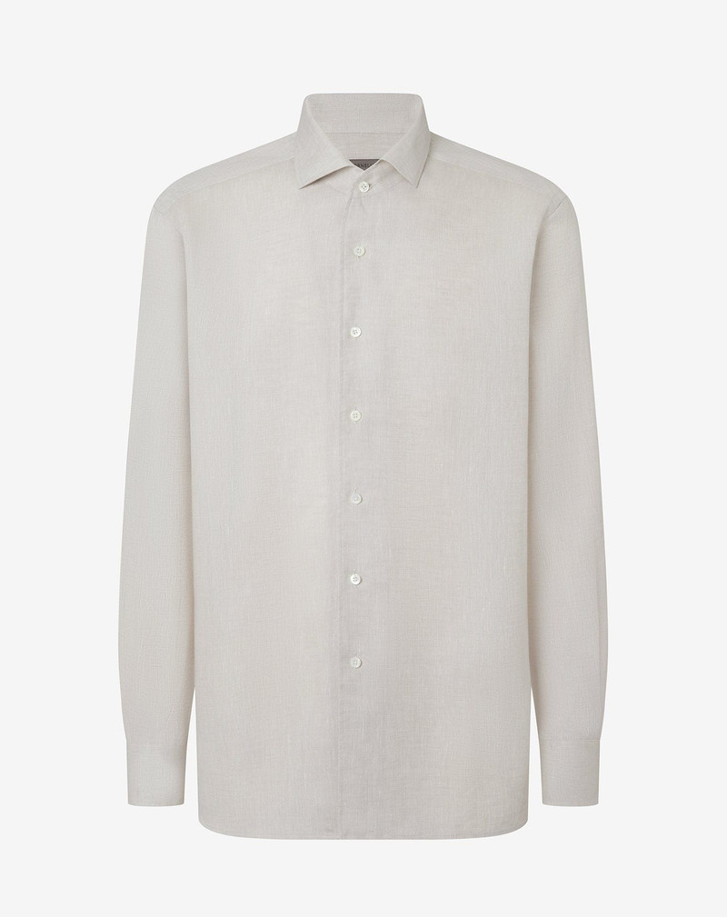 Sandy beige pure chambray linen shirt 1