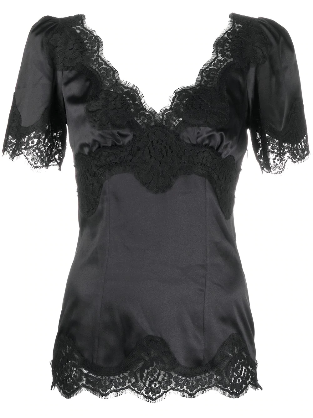 lace-trim satin top - 1