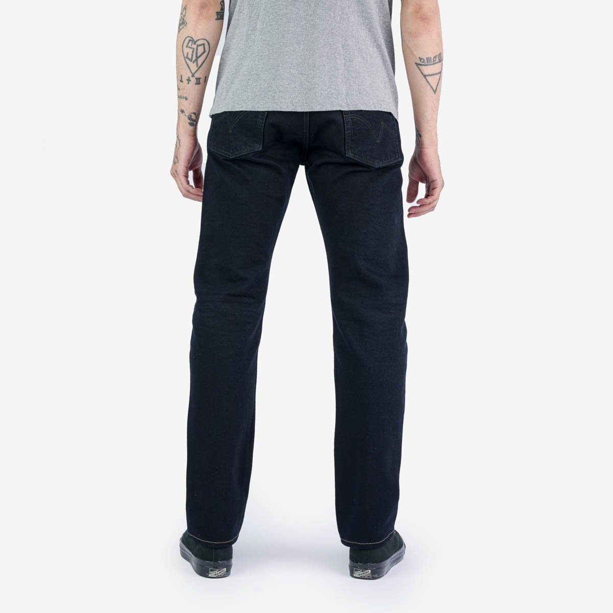 IH-555SBR-14od 14oz Broken Twill Selvedge Denim Super Slim Cut Jeans - Indigo Overdyed Black - 3